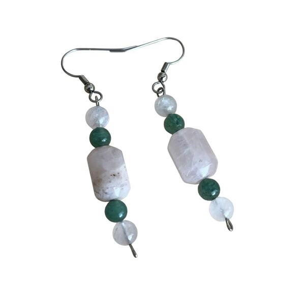 Jadeite and Quartz Hook Earrings, Vintage Drop Earrings - Picture 1 of 5
